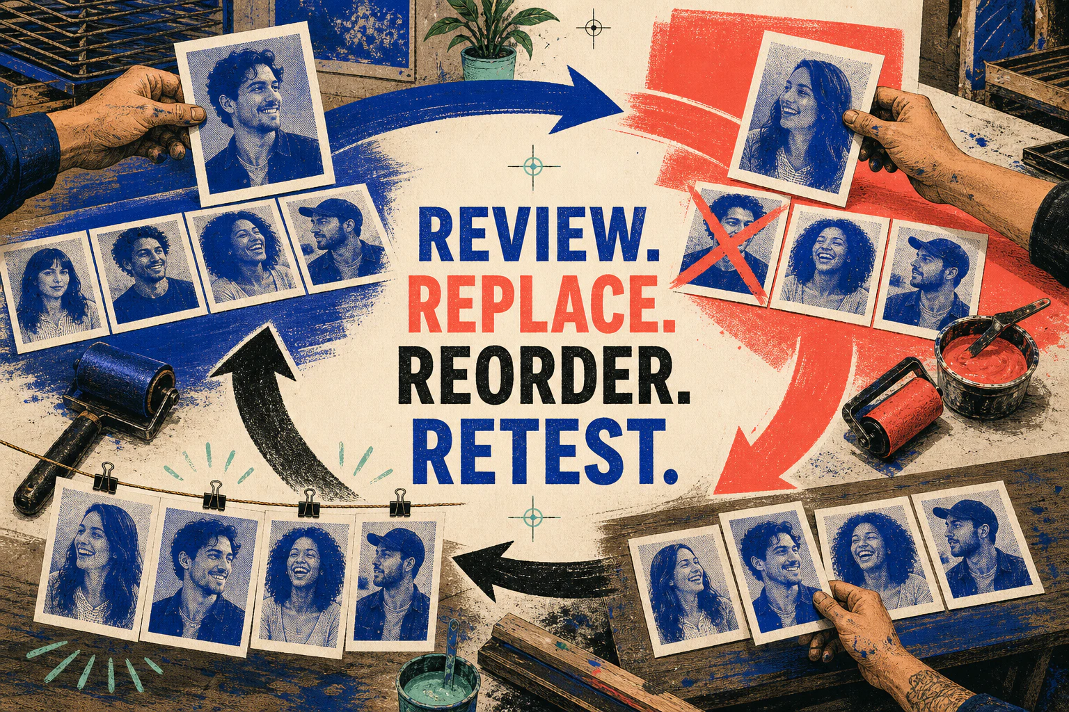 Review, replace, reorder, and retest your dating profile lineup
