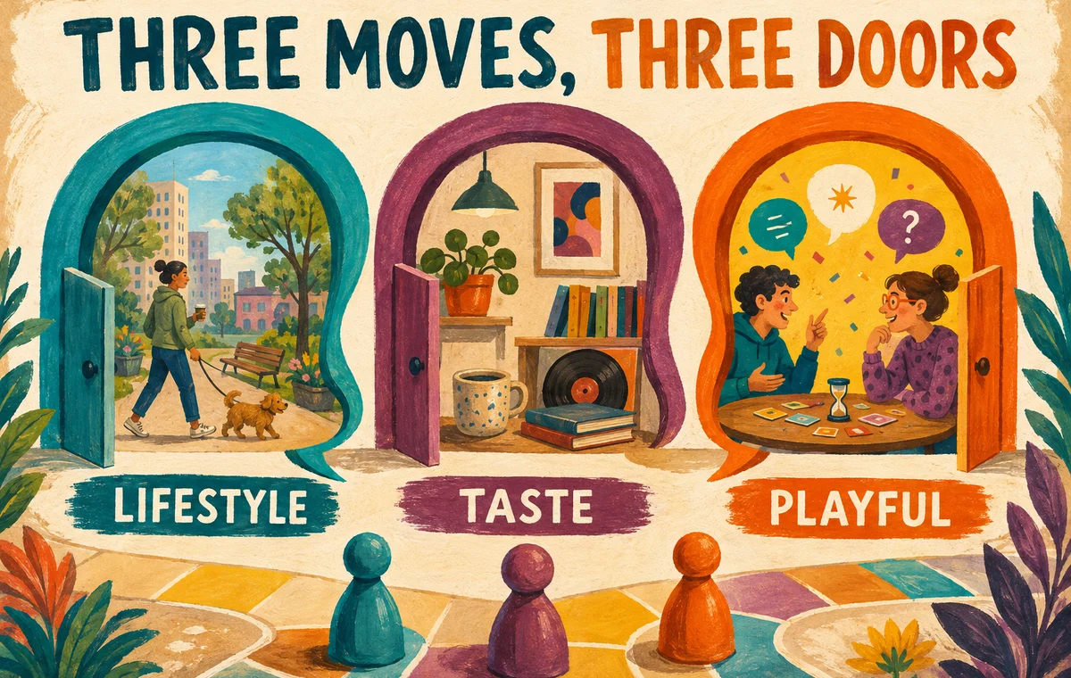 Use three Opening Moves to cover lifestyle, taste, and playful conversation