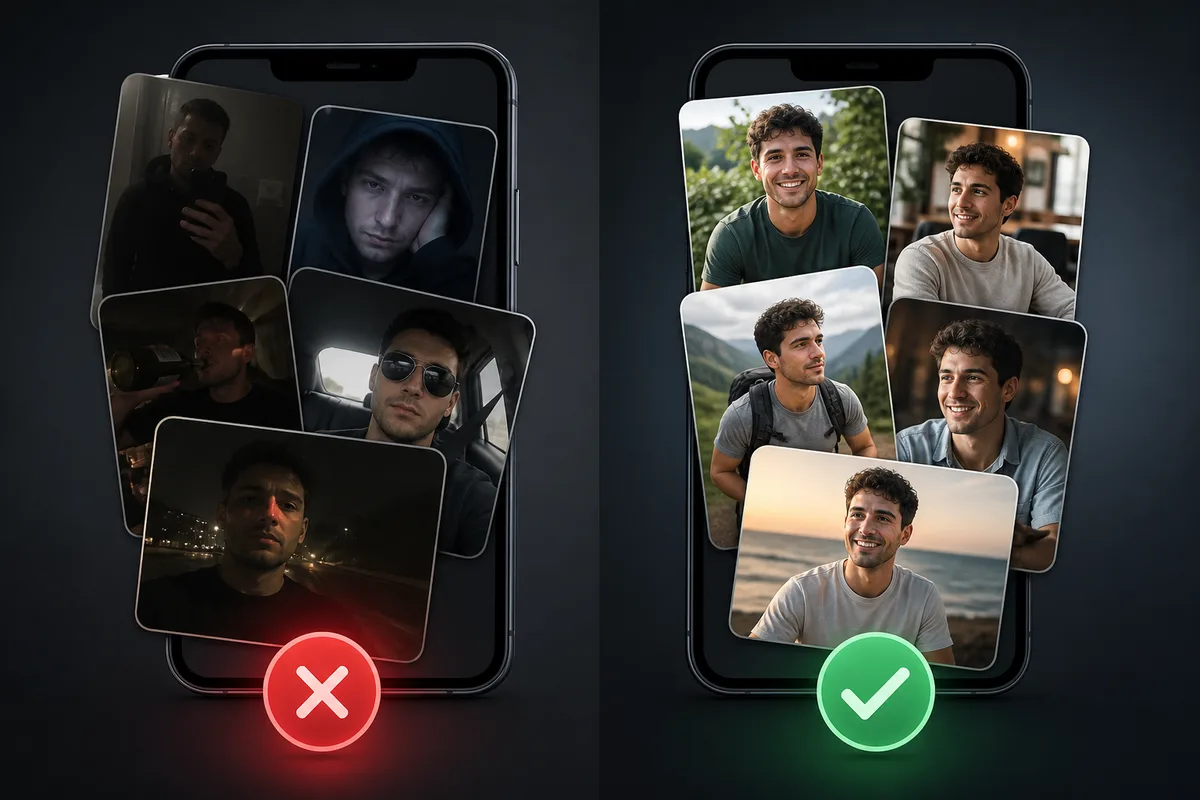 Before and after dating profile photo lineup showing clearer signals after a profile reset