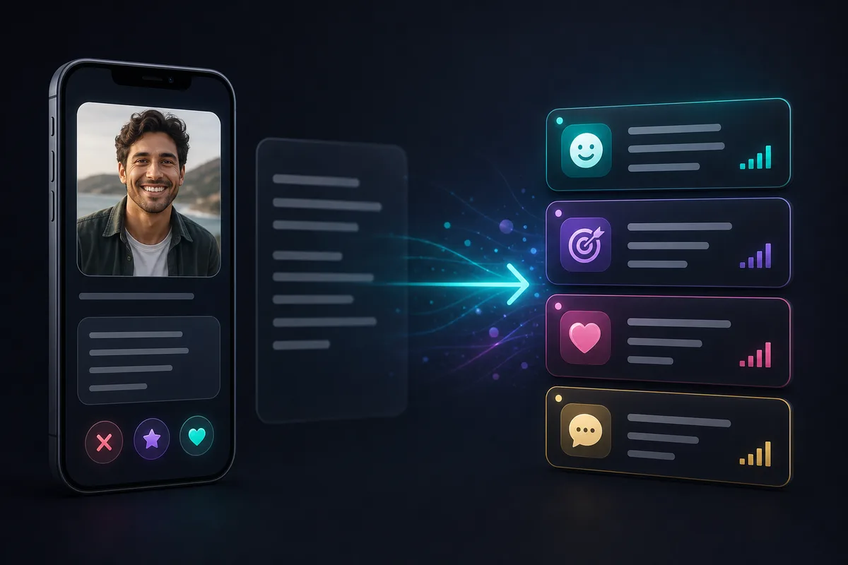 Dating profile bio examples showing vague text rewritten into specific signals