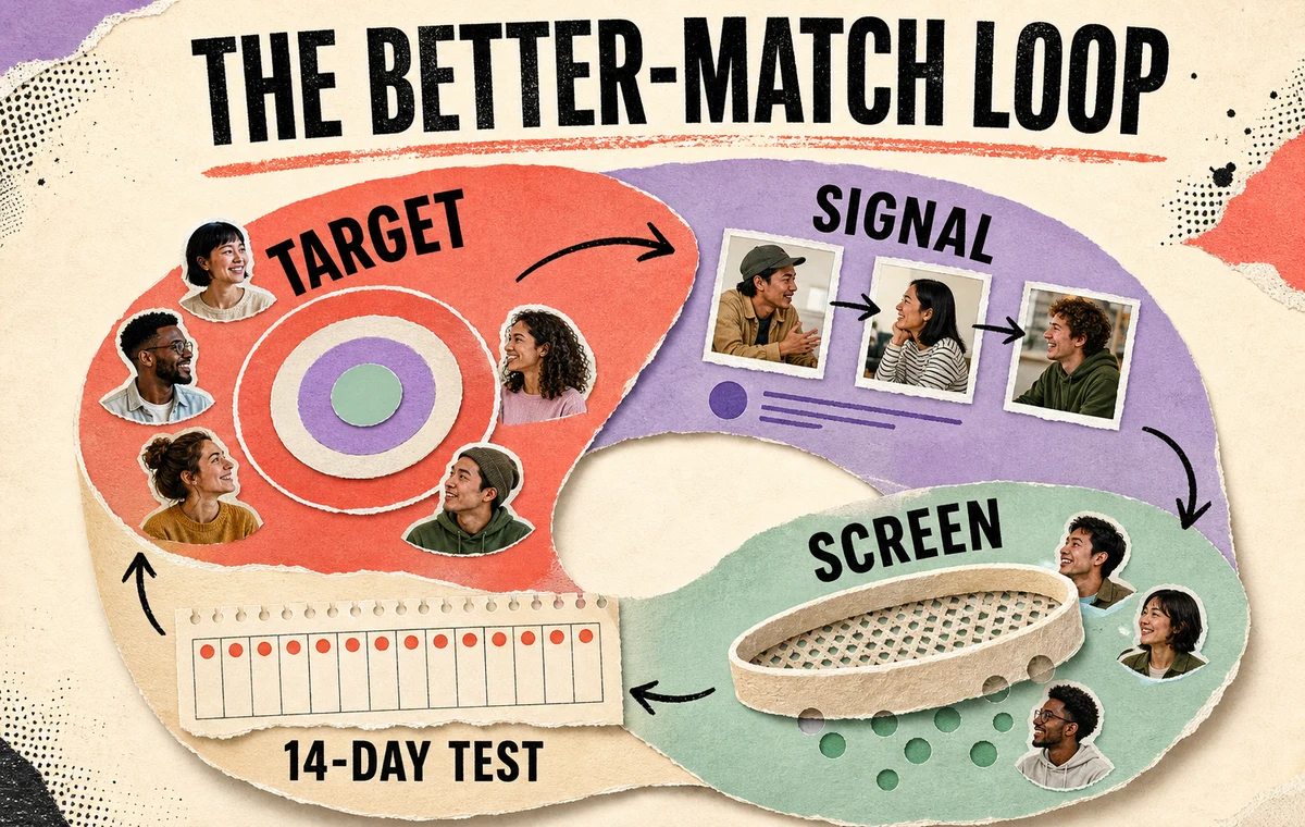 The target, signal, screen, and test loop for better dating app matches