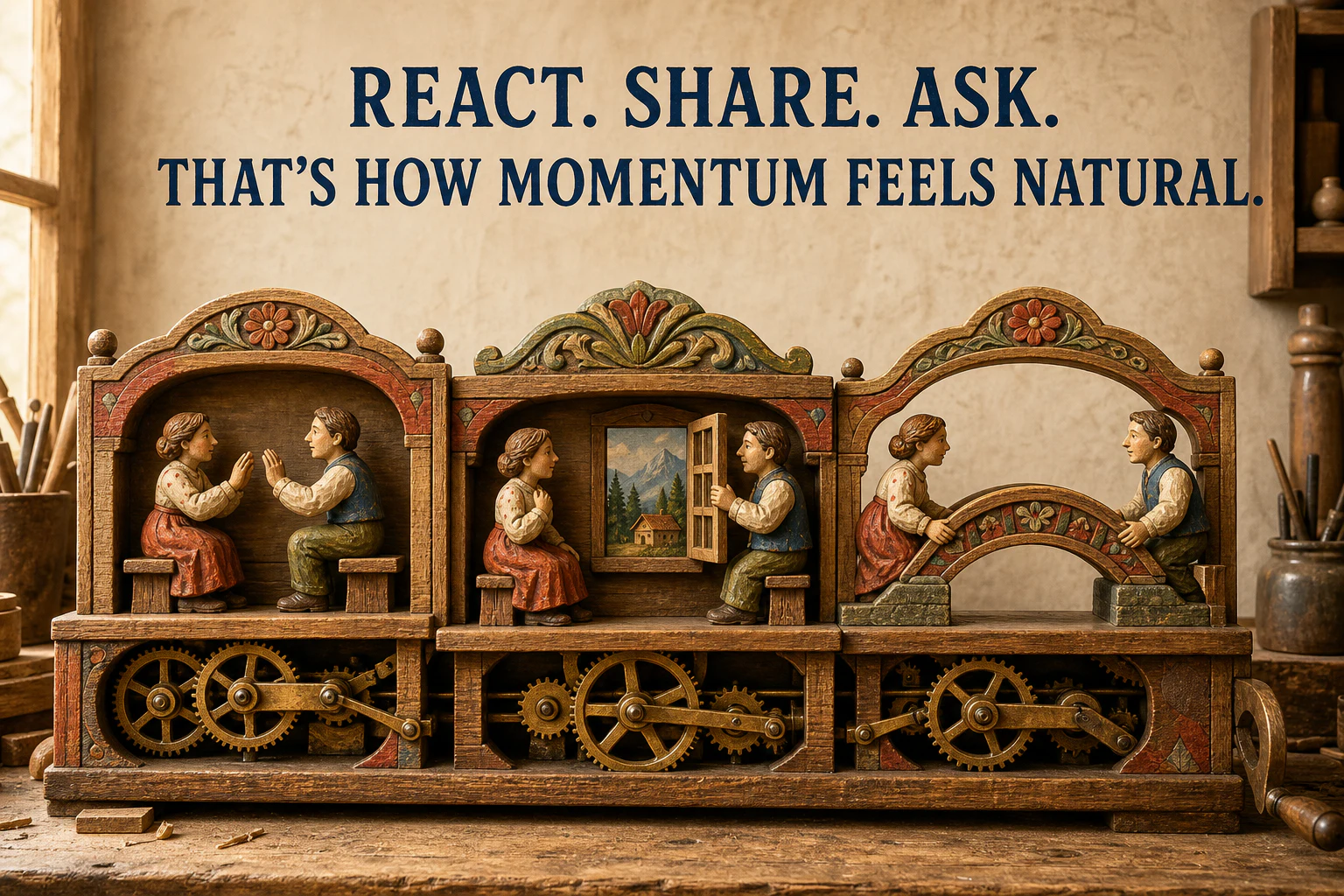 React, share, and ask; that's how momentum feels natural