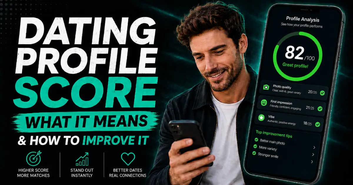 Dating profile score displayed on screen showing photo analysis results for a dating app