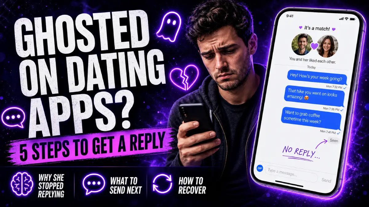 Man staring at an unanswered dating app message — ghosted after matching