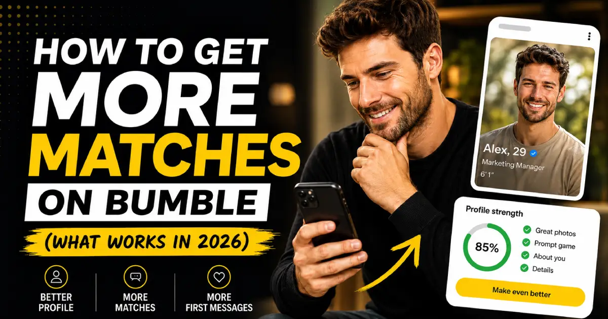 Man reviewing his Bumble profile strategy to get more matches and first messages