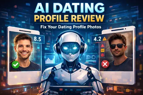 AI analyzing dating profile photos with visual indicators showing photo quality assessment