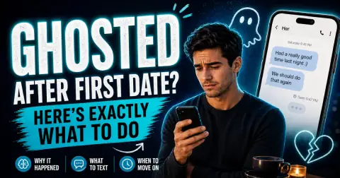 Person checking their phone with no reply after a first date, wondering why they got ghosted