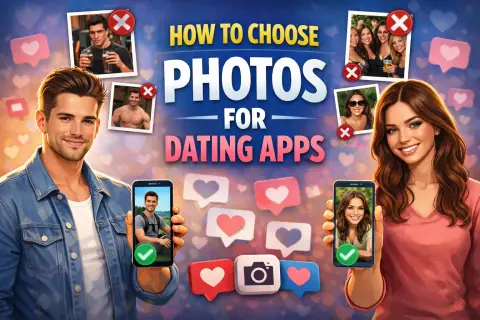 Person selecting the best photos for their dating app profile