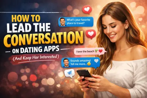 Person confidently typing on their phone with a dating app conversation on screen