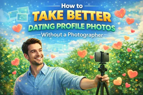 Person taking dating profile photos with a phone