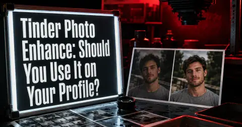 Tinder Photo Enhance guide showing when technical edits help a dating profile photo
