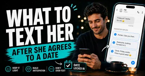 Man typing a message on his phone after a girl agreed to go on a date, planning what to text before the date